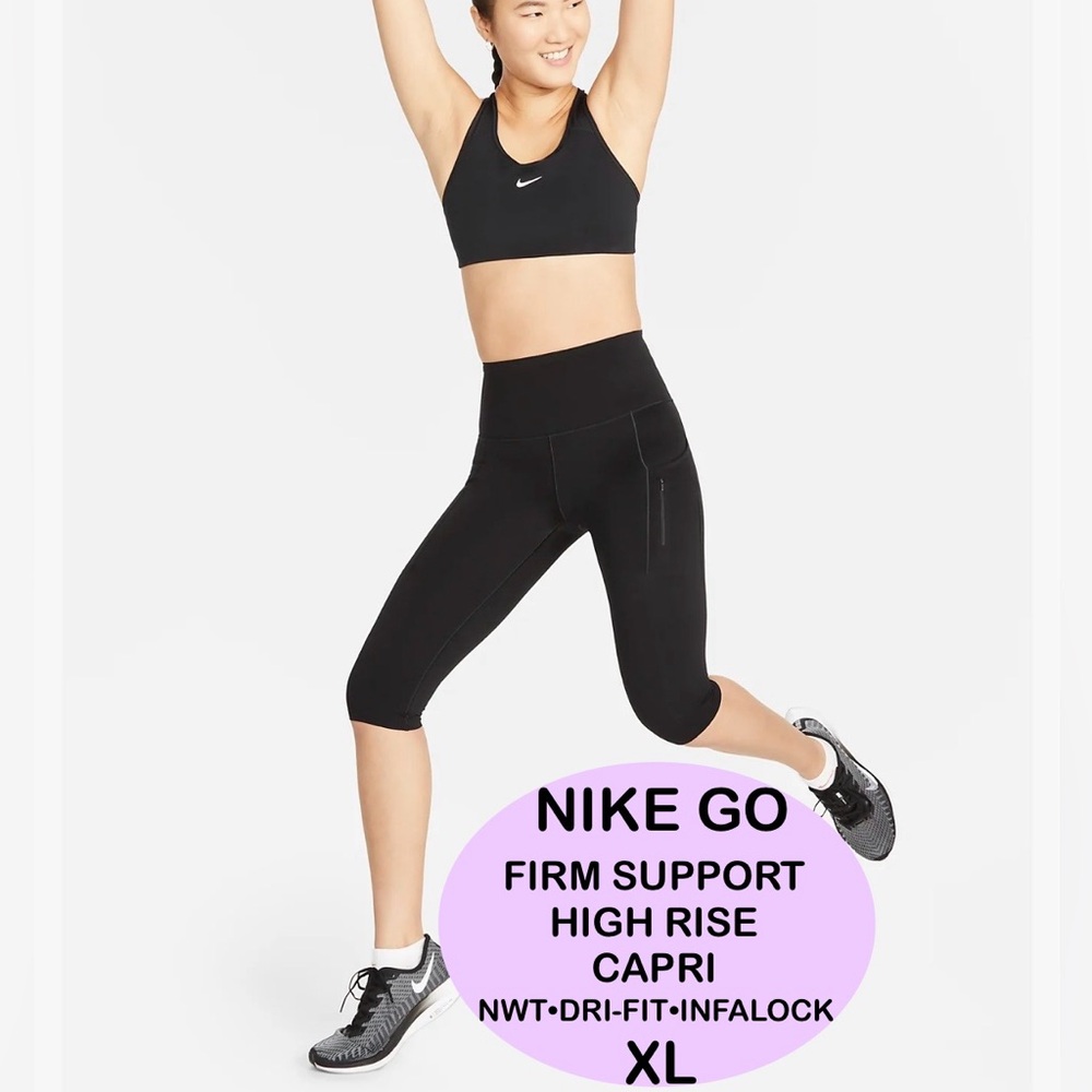 ✨NWT✨NIKE WOMEN’S GO FIRM SUPPORT HIGH RISE CAPRI LEGGINGS BLACK XL